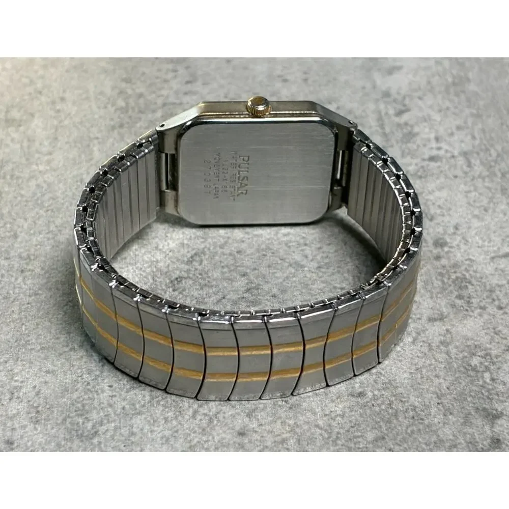 Pulsar Tank Style Men's Quartz Watch Two Tone White Dial Rare VJ32-X166 Working